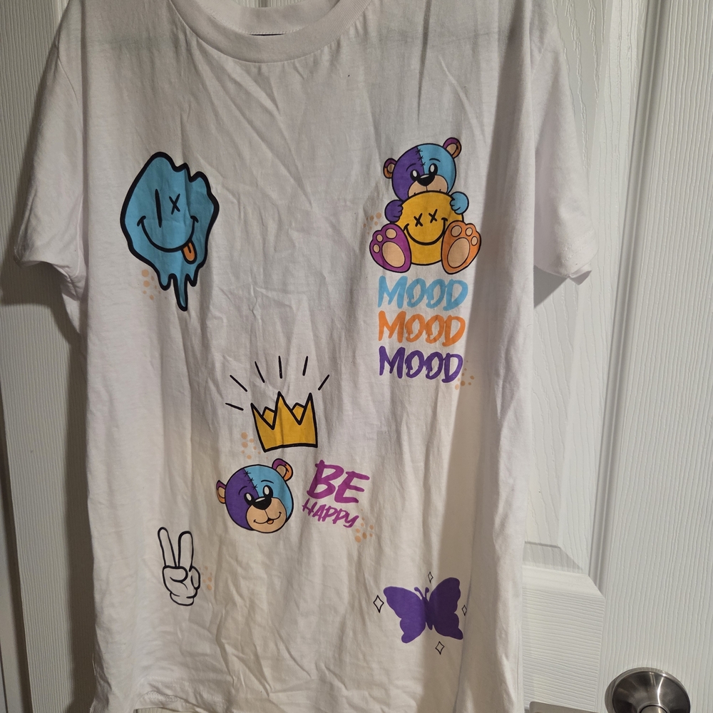 Nwot On Fire Graphic T-Shirt - White with Colorful Prints Cotton  Size 2x